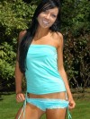 Trista wearing sexy aqua lingerie